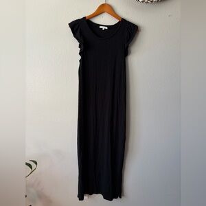 Z Supply Blakely Slub Ruffle Side Slit Cotton Midi Dress in Black Women’s Small